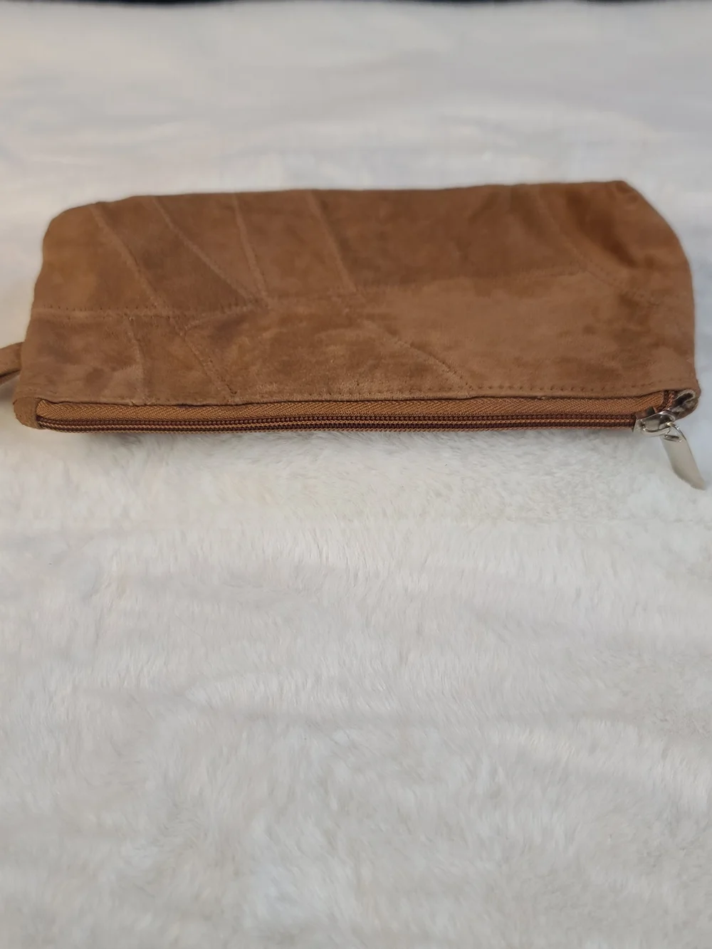 Suede Patchwork Cosmetic Pouch in Brown
